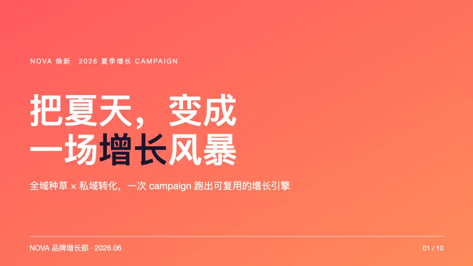 营销活动方案 PPT 封面：珊瑚色渐变背景与大字标题
